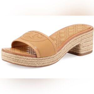 Tory Burch Fleming Tan Espadrille Low Heels Slide Sandal size 9